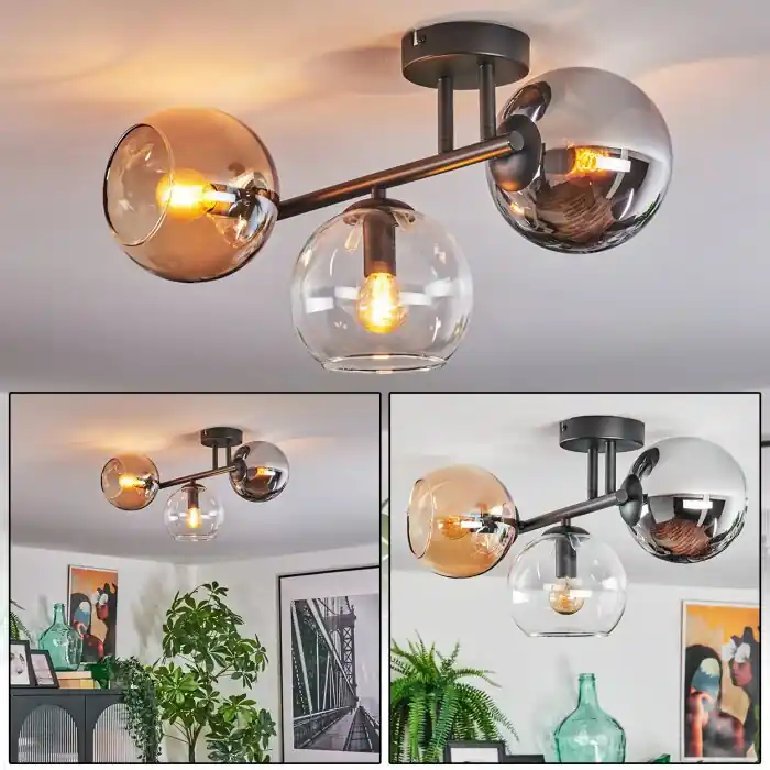 Beste Prijs Koyoto Plafondlamp, Kogellampje Amber, Chroom, Duidelijk, Rookkleurig, 3-lichts