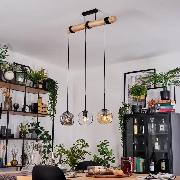 Direct Verzonden Ripoll Hanglamp, Kogellampje, Hanglamp Natuurlijke kleuren, Zwart, 3-lichts