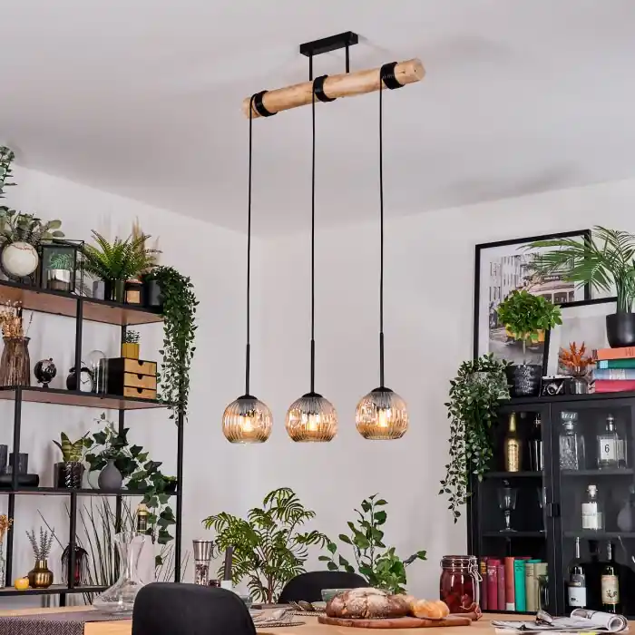 Ripoll Hanglamp, Kogellampje, Hanglamp Natuurlijke kleuren, Zwart, 3-lichts Finale Uitverkoop