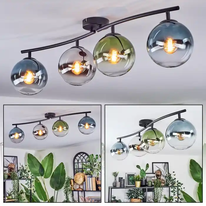 Gastor Plafondlamp, Kogellampje Blauw, Chroom, Groen, Duidelijk, Rookkleurig, 4-lichts Laatste Kans