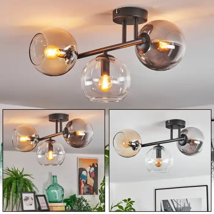 Koyoto Plafondlamp, Kogellampje Amber, Duidelijk, Rookkleurig, 3-lichts Weekendaanbieding