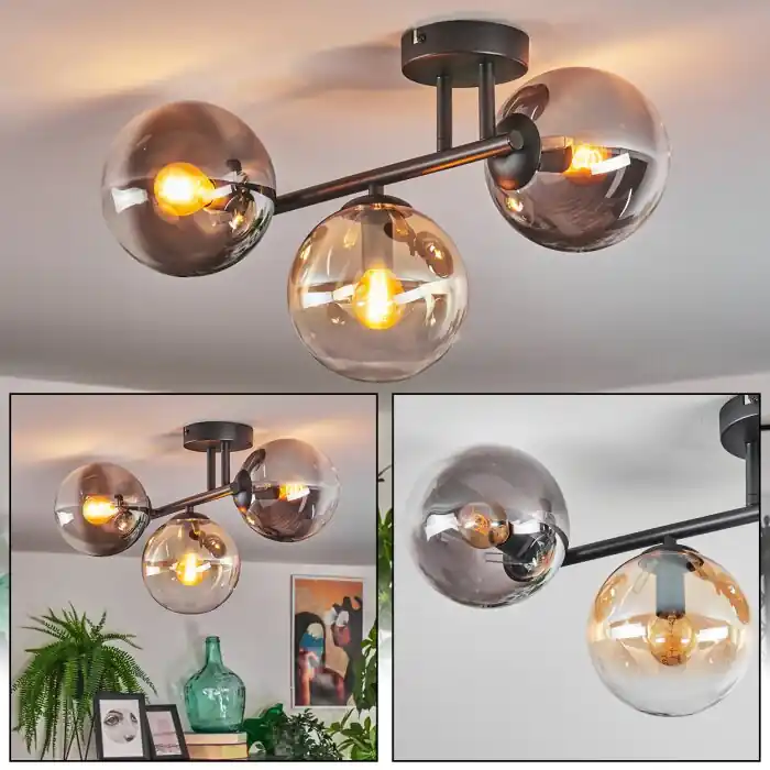 Gastor Plafondlamp, Kogellampje Amber, Duidelijk, Rookkleurig, 3-lichts Koopje