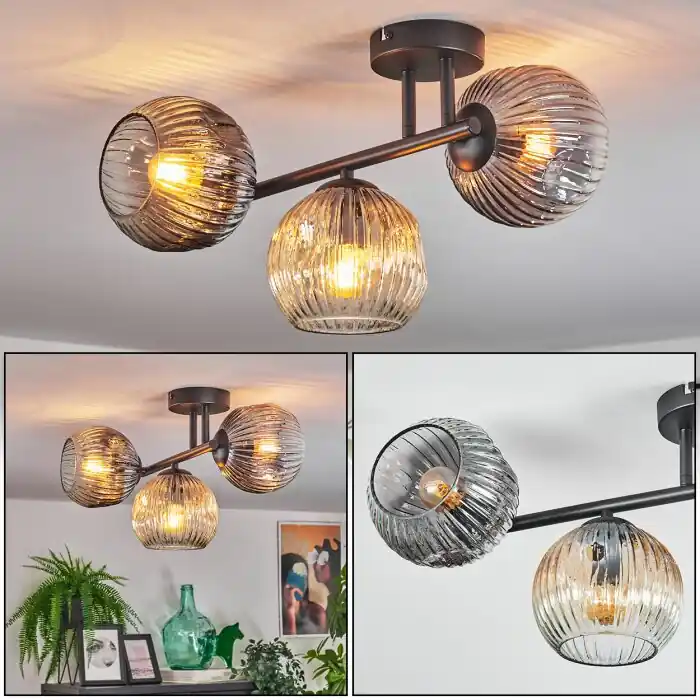 Op = Op Ripoll Plafondlamp, Kogellampje Amber, Duidelijk, Rookkleurig, 3-lichts
