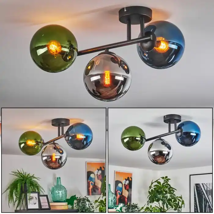 Gastor Plafondlamp, Kogellampje Blauw, Chroom, Groen, Rookkleurig, 3-lichts Lage Kosten