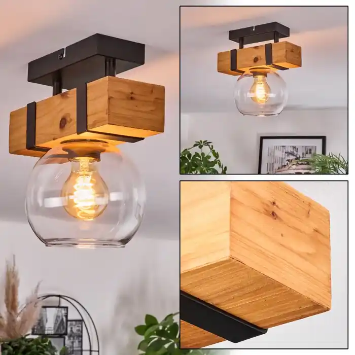 Exclusieve Aanbieding Sernadelo Plafondlamp, Kogellampje Natuurlijke kleuren, Zwart, 1-licht