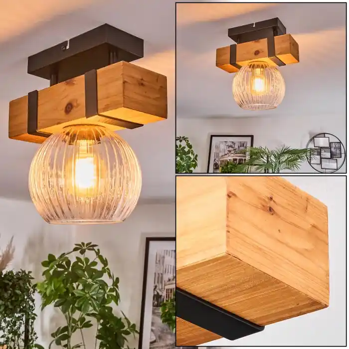 Sernadelo Plafondlamp, Kogellampje Natuurlijke kleuren, Zwart, 1-licht Op = Op