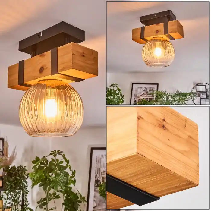 Korting Sernadelo Plafondlamp, Kogellampje Natuurlijke kleuren, Zwart, 1-licht