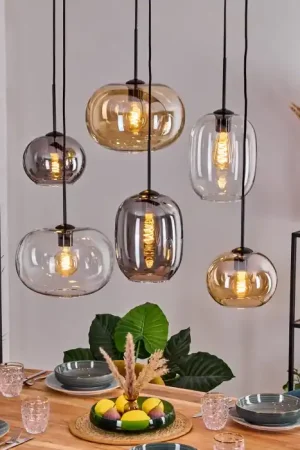 Weekendaanbieding Apedo Hanglamp, Kogellampje, Hanglamp Amber, Duidelijk, Rookkleurig, 6-lichts