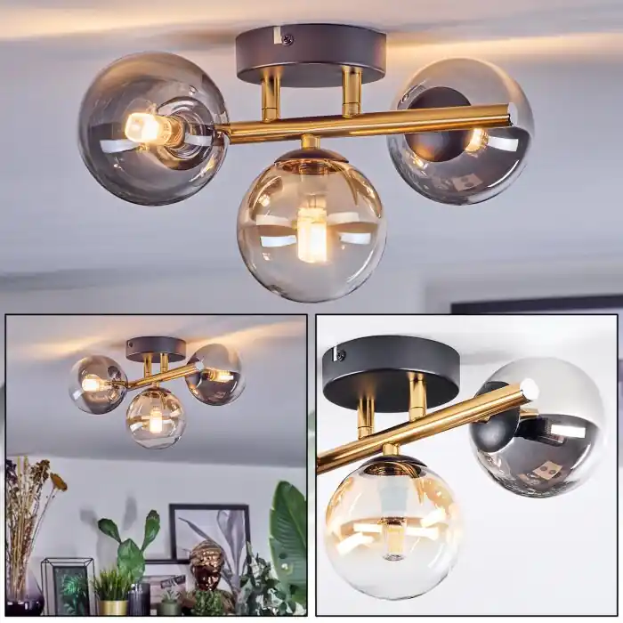 Op = Op Chehalis Plafondlamp, Kogellampje Goud, Zwart, 3-lichts