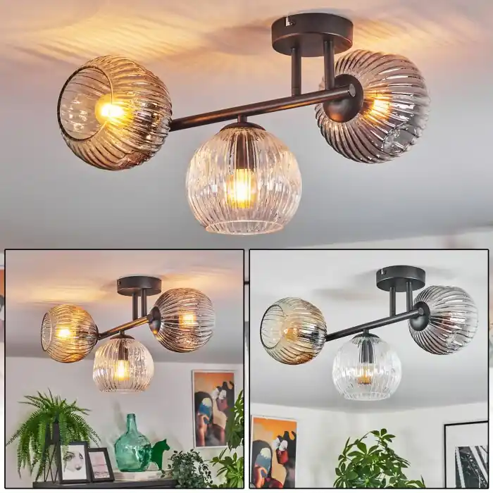 Ripoll Plafondlamp, Kogellampje Amber, Duidelijk, Rookkleurig, 3-lichts Laatste Kans