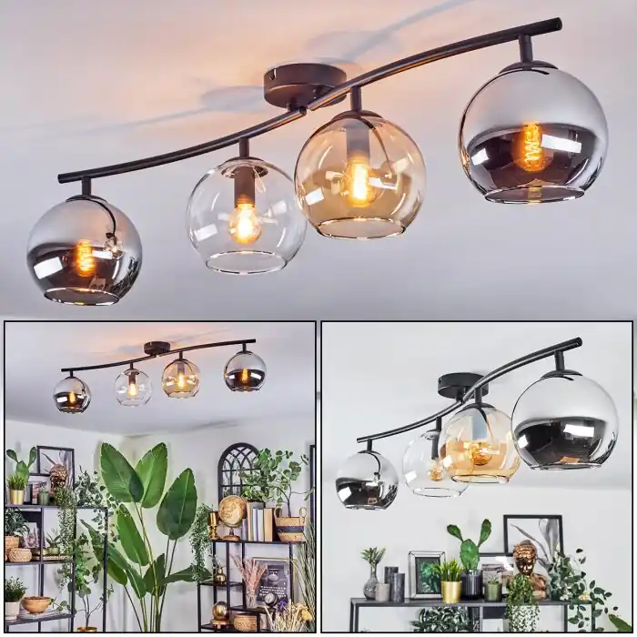 Koyoto Plafondlamp, Kogellampje Amber, Chroom, Duidelijk, Rookkleurig, 4-lichts Superprijs
