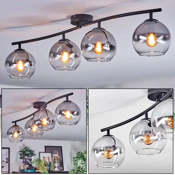 Speciale Aanbieding Koyoto Plafondlamp, Kogellampje Duidelijk, Rookkleurig, 4-lichts