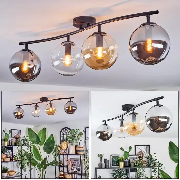 Bestel Nu Gastor Plafondlamp, Kogellampje Amber, Duidelijk, Rookkleurig, 4-lichts