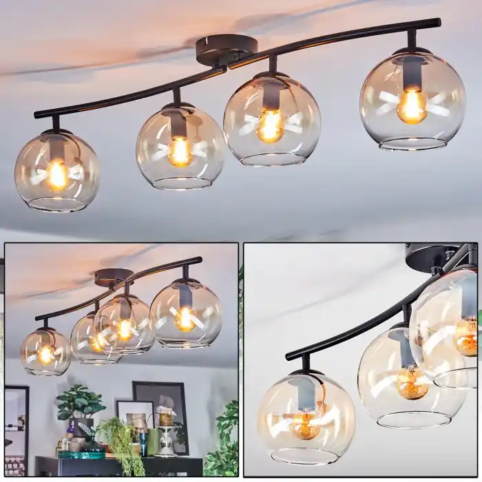 Koyoto Plafondlamp, Kogellampje Amber, Duidelijk, 4-lichts Direct Beschikbaar