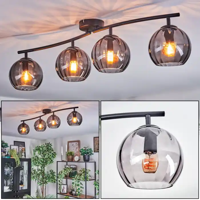 Gereduceerde Prijs Koyoto Plafondlamp, Kogellampje Rookkleurig, 4-lichts