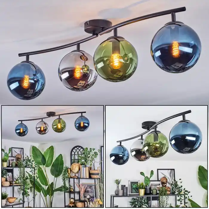 Gastor Plafondlamp, Kogellampje Blauw, Chroom, Groen, Rookkleurig, 4-lichts Direct Verzonden
