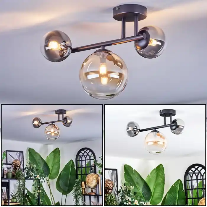 Shop Nu Chehalis Plafondlamp, Kogellampje Amber, Duidelijk, Rookkleurig, 3-lichts