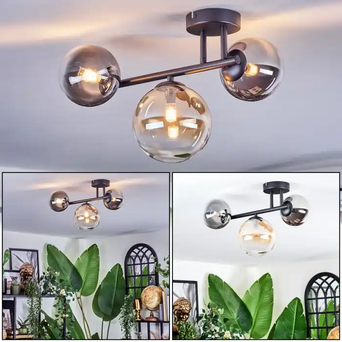 Chehalis Plafondlamp, Kogellampje Amber, Duidelijk, Rookkleurig, 3-lichts Voordeelprijs