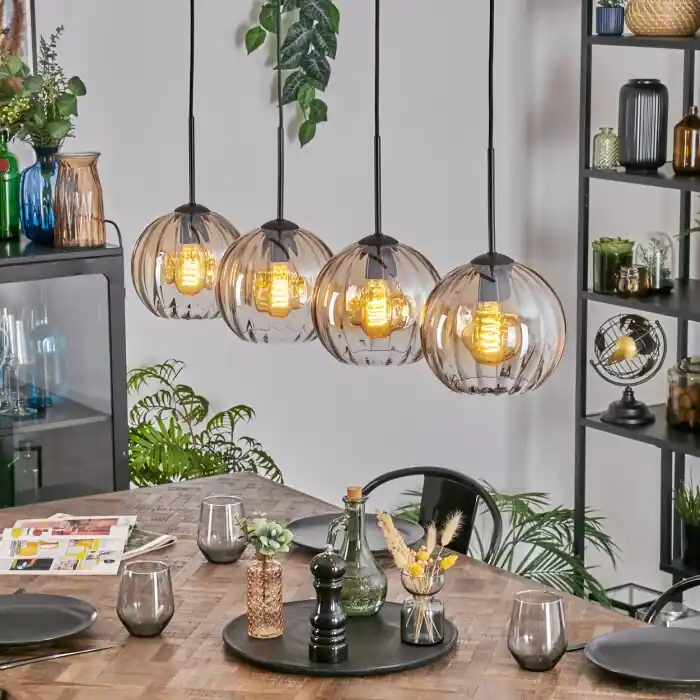 Koyoto Hanglamp, Kogellampje, Hanglamp Amber, Duidelijk, 4-lichts Gratis Retour