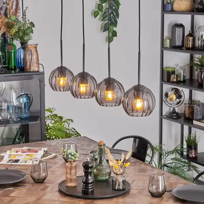 Koyoto Hanglamp, Kogellampje, Hanglamp Rookkleurig, 4-lichts Hoge Kwaliteit