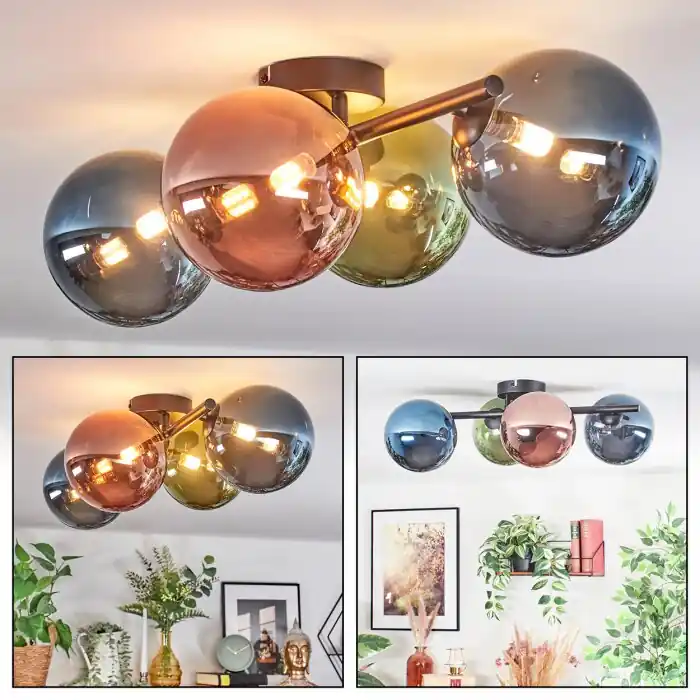 Chehalis Plafondlamp, Kogellampje Blauw, Groen, Koperkleurig, 4-lichts Koop Online