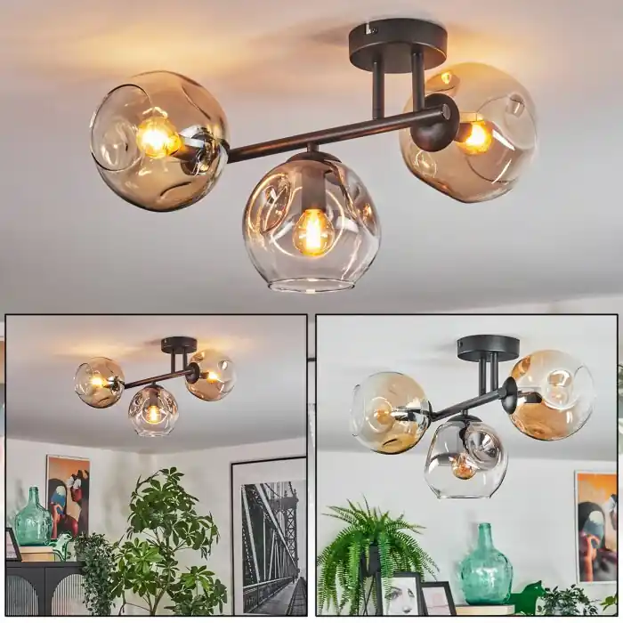 Merkproduct Ripoll Plafondlamp, Kogellampje Amber, Duidelijk, Rookkleurig, 3-lichts