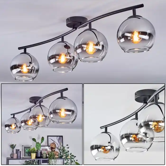 Weekendaanbieding Koyoto Plafondlamp, Kogellampje Chroom, Duidelijk, Rookkleurig, 4-lichts