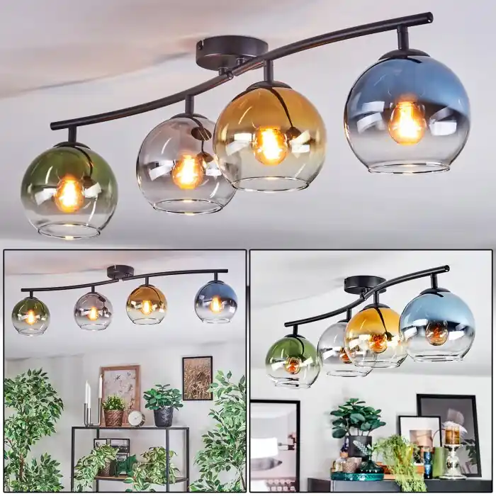 Laatste Versie Koyoto Plafondlamp, Kogellampje Blauw, Goud, Groen, Duidelijk, Rookkleurig, 4-lichts
