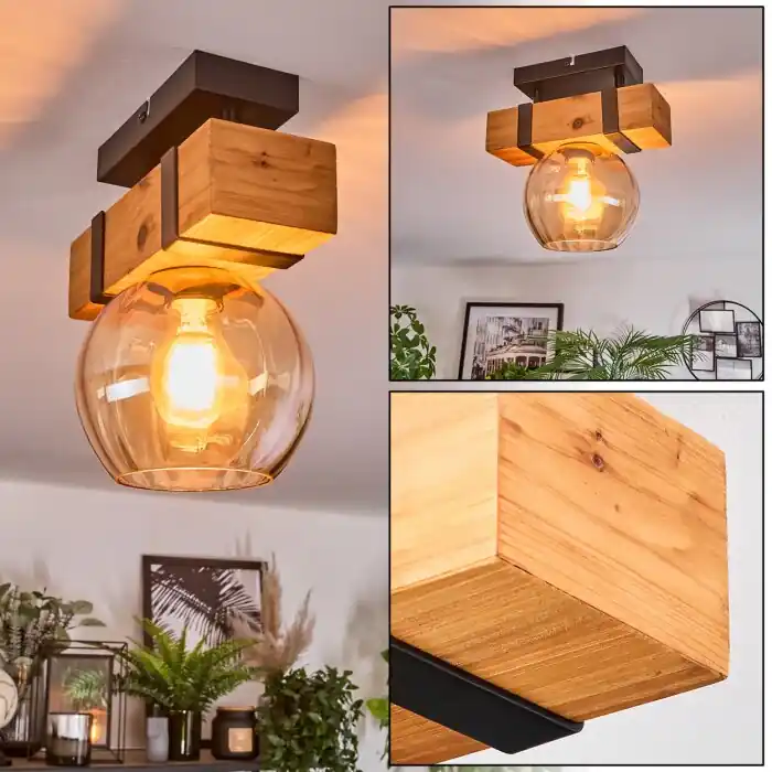 Beste Prijs Sernadelo Plafondlamp, Kogellampje Natuurlijke kleuren, Zwart, 1-licht