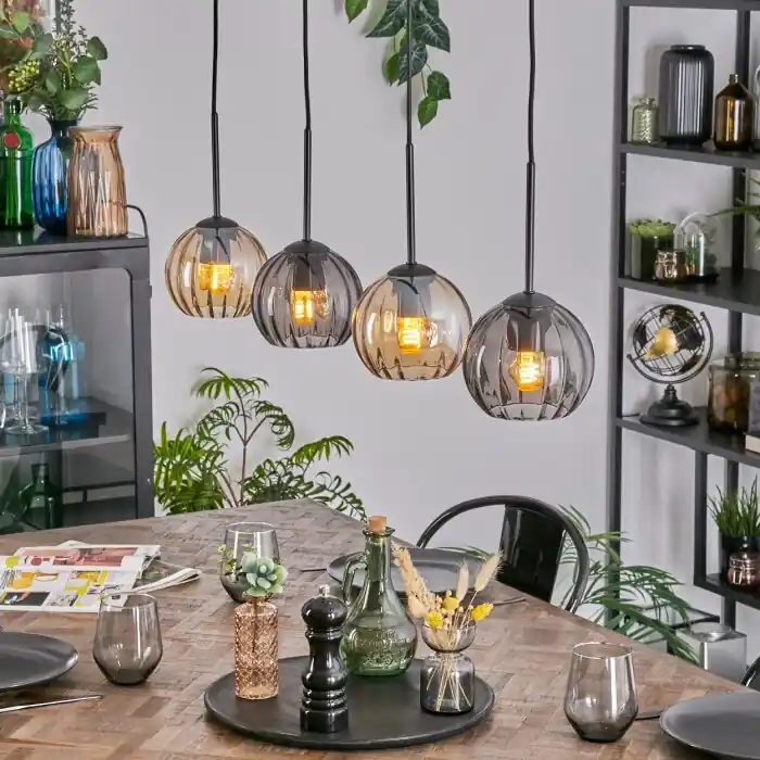 Bestel Nu Koyoto Hanglamp, Kogellampje, Hanglamp Amber, Rookkleurig, 4-lichts