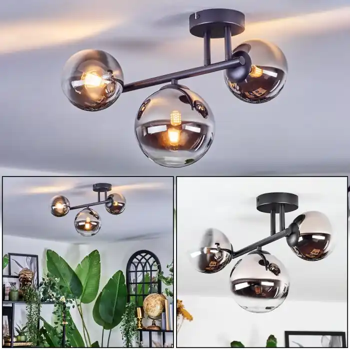 Laatste Kans Chehalis Plafondlamp, Kogellampje Chroom, Duidelijk, Rookkleurig, 3-lichts