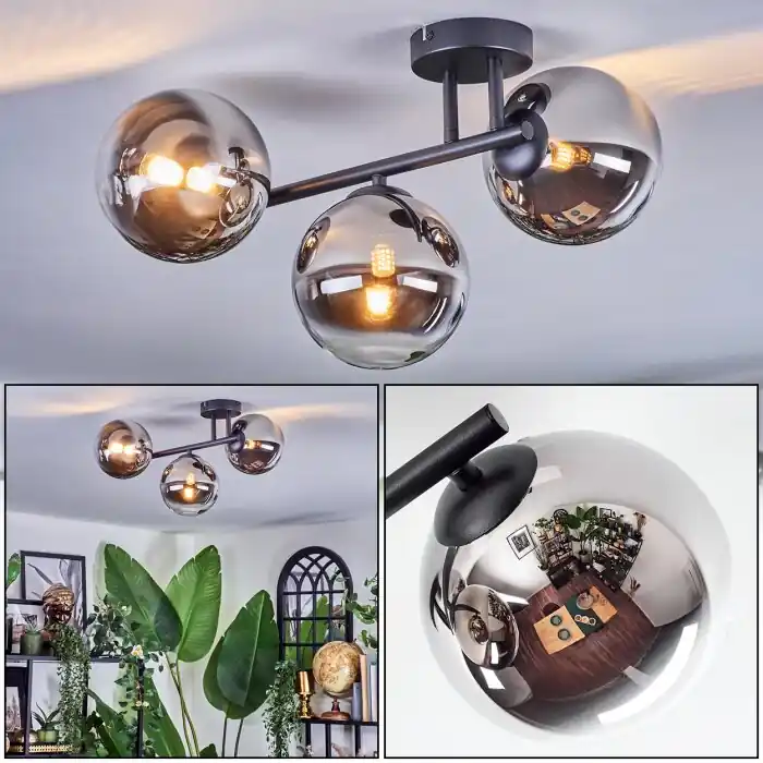 Chehalis Plafondlamp, Kogellampje Chroom, Duidelijk, Rookkleurig, 3-lichts Nieuw