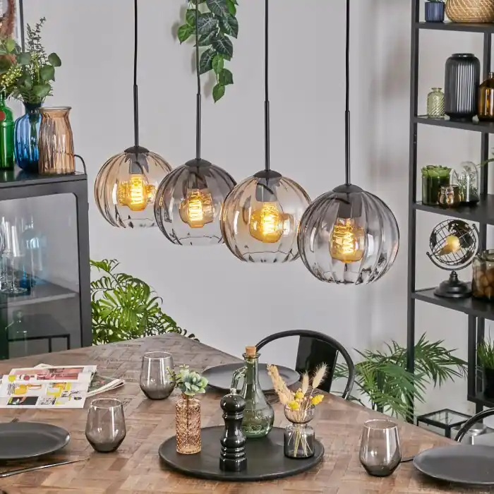 Hoge Kwaliteit Koyoto Hanglamp, Kogellampje, Hanglamp Amber, Duidelijk, Rookkleurig, 4-lichts