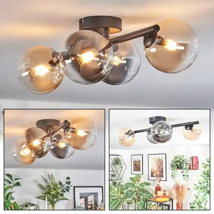 Uitverkoop Chehalis Plafondlamp, Kogellampje Amber, Duidelijk, Rookkleurig, 4-lichts