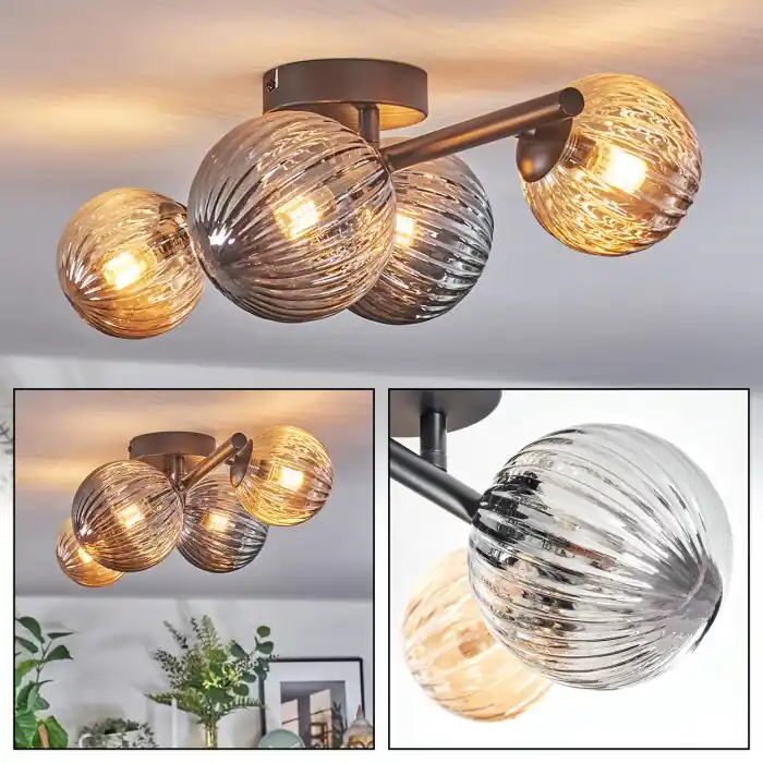 Meest Verkocht Chehalis Plafondlamp, Kogellampje Amber, Rookkleurig, 4-lichts