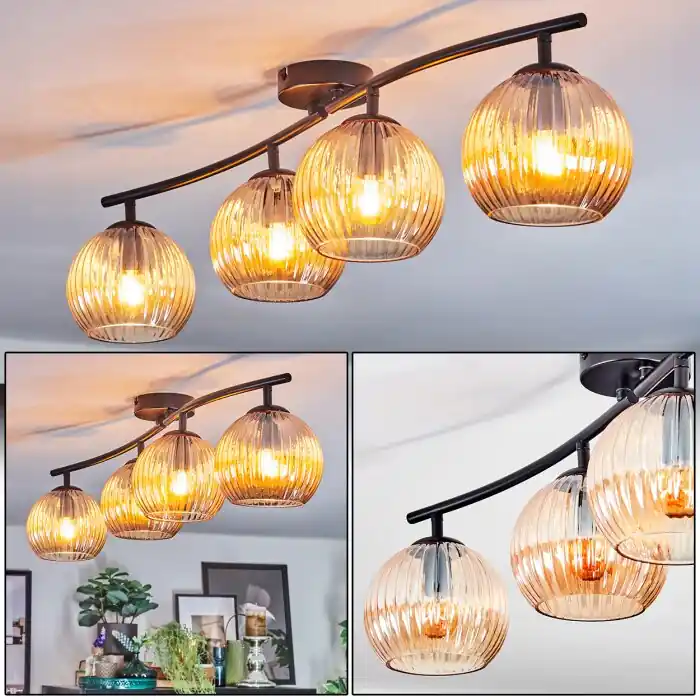 Flitsaanbieding Koyoto Plafondlamp, Kogellampje Amber, 4-lichts