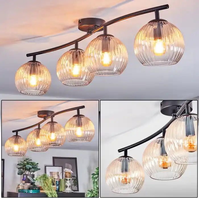 Koyoto Plafondlamp, Kogellampje Amber, Duidelijk, 4-lichts Flitsaanbieding