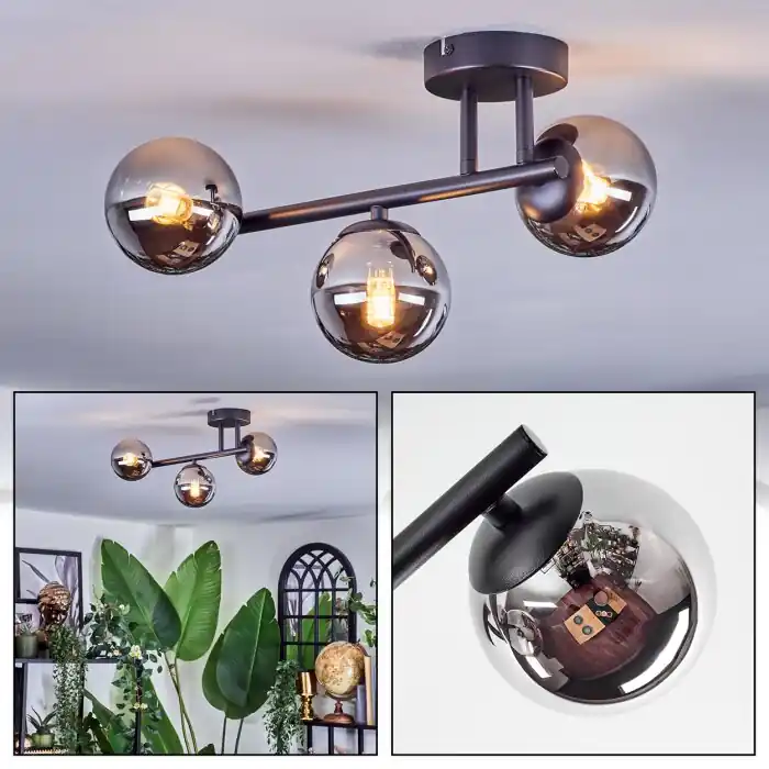 Chehalis Plafondlamp, Kogellampje Chroom, Rookkleurig, 3-lichts Hete Deal