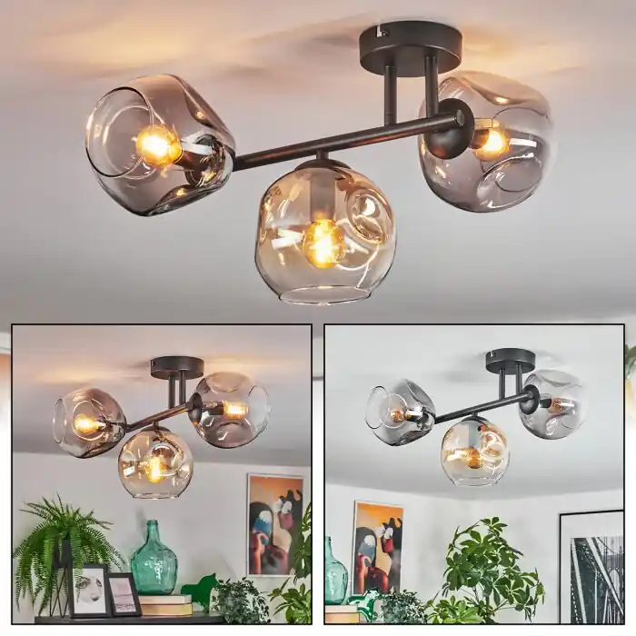 Ripoll Plafondlamp, Kogellampje Amber, Duidelijk, Rookkleurig, 3-lichts Bestseller