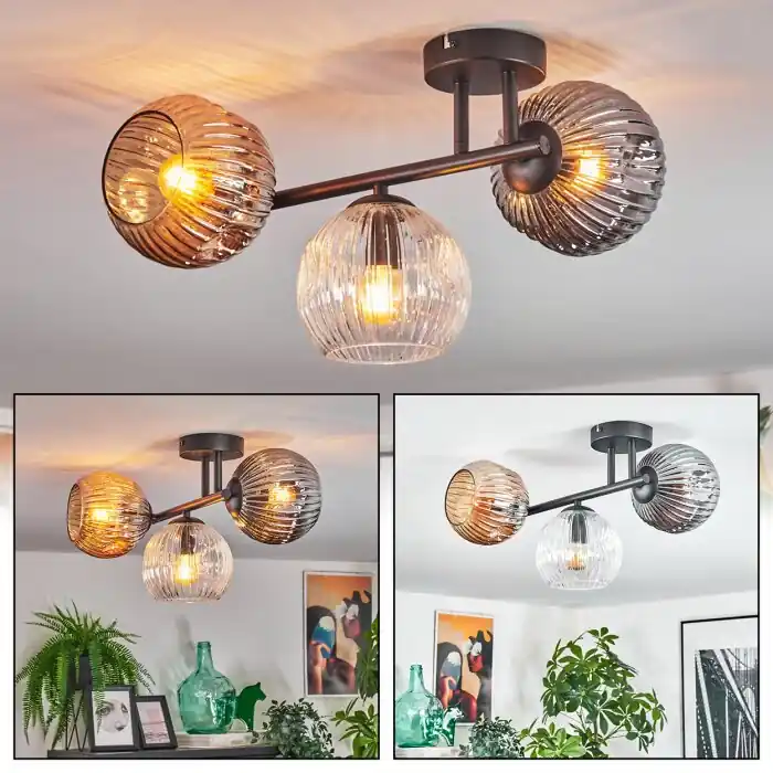 Seizoensaanbieding Ripoll Plafondlamp, Kogellampje Amber, Duidelijk, Rookkleurig, 3-lichts