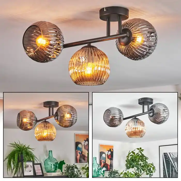 Ripoll Plafondlamp, Kogellampje Amber, Rookkleurig, 3-lichts Lage Kosten