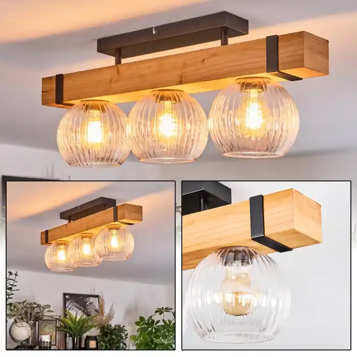 Flitsaanbieding Sernadelo Plafondlamp, Kogellampje Natuurlijke kleuren, Zwart, 3-lichts