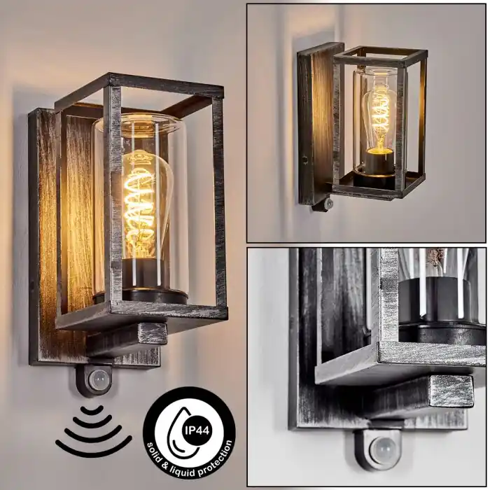 Flitsaanbieding Portalis Wandlamp voor buiten, Wandlamp Zwart, Zilver, 1-licht, Bewegingsmelder