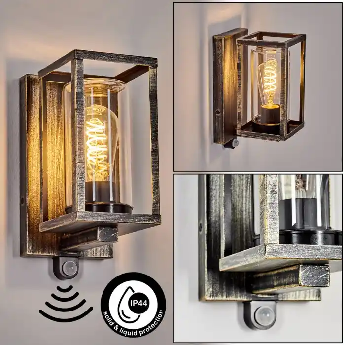 Koop Vandaag Portalis Wandlamp voor buiten, Wandlamp Goud, Zwart, 1-licht, Bewegingsmelder