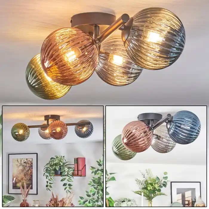 Direct Beschikbaar Chehalis Plafondlamp, Kogellampje Blauw, Groen, Koperkleurig, Rookkleurig, 4-lichts