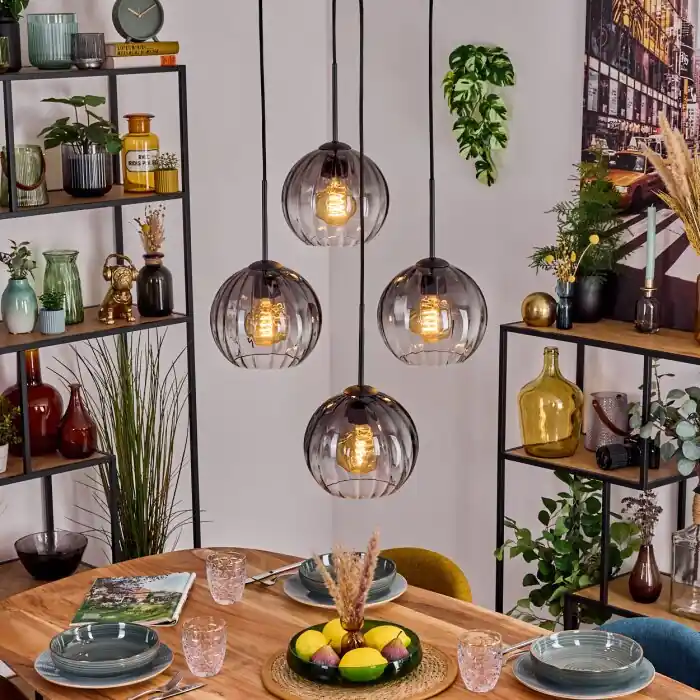 Koyoto Hanglamp, Kogellampje, Hanglamp 35 cm Duidelijk, Rookkleurig, 4-lichts Direct Beschikbaar
