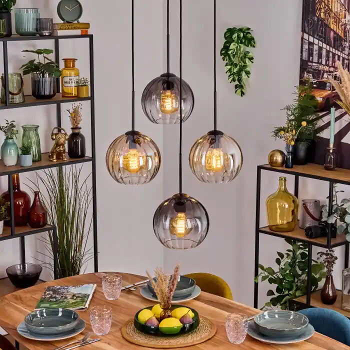 Populair Koyoto Hanglamp, Kogellampje, Hanglamp 35 cm Amber, Duidelijk, Rookkleurig, 4-lichts