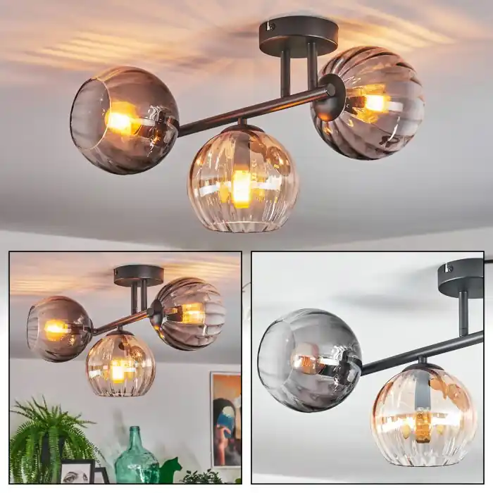 Koyoto Plafondlamp, Kogellampje Amber, Duidelijk, Rookkleurig, 3-lichts Express Levering