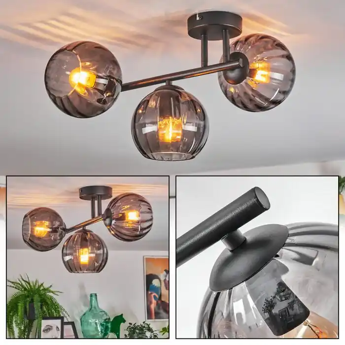 Flitsaanbieding Koyoto Plafondlamp, Kogellampje Rookkleurig, 3-lichts