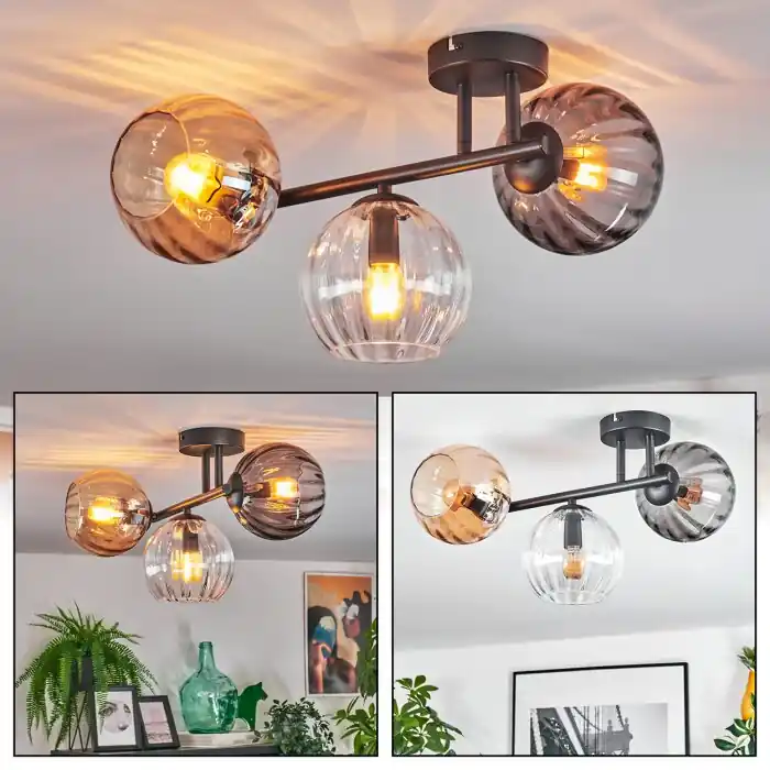Koyoto Plafondlamp, Kogellampje Amber, Duidelijk, Rookkleurig, 3-lichts Seizoensaanbieding